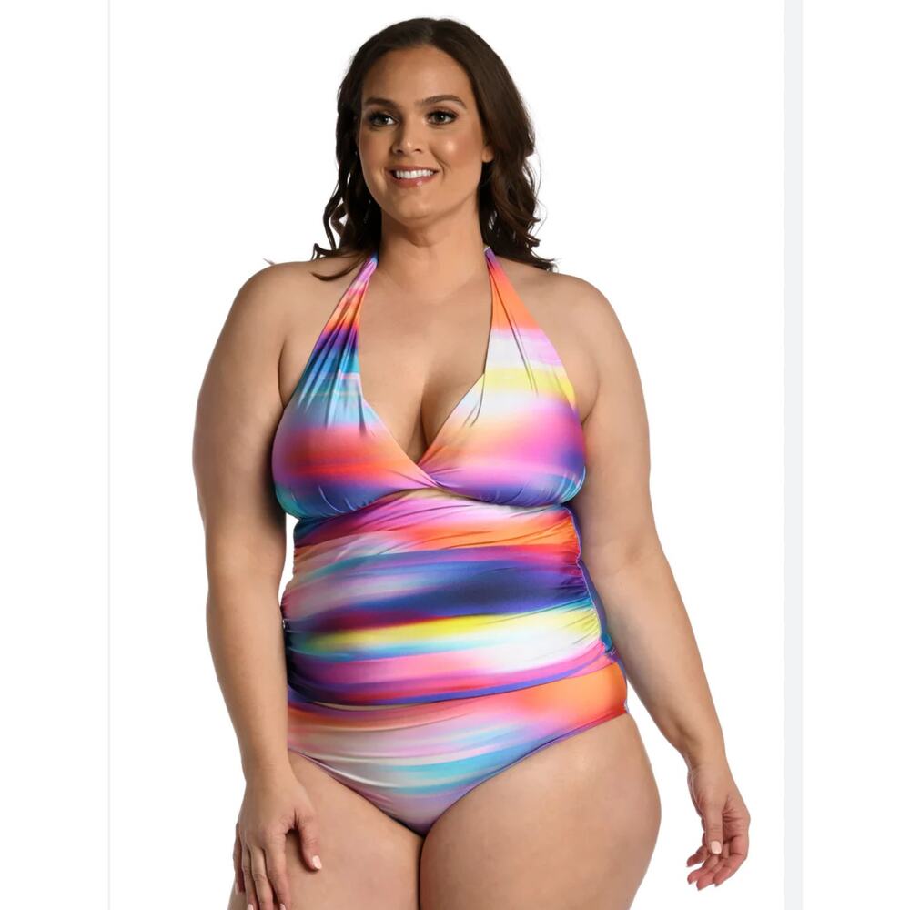 La Blanca Sunset Shores Halter Tankini Top & Bottom Swimsuit Size 20W NWOT
